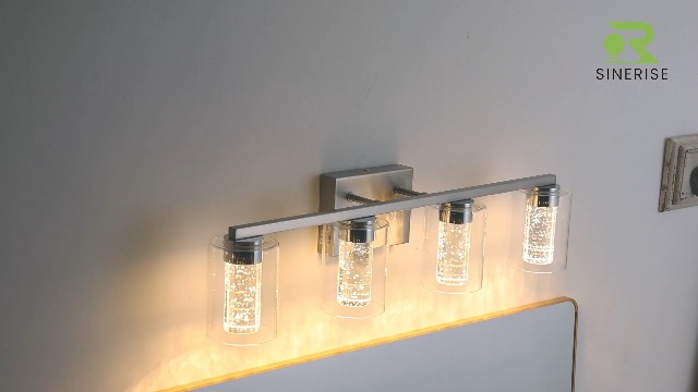 凪 shine SineRise 4-Light Black and Gold Vanity Light with 3 Color